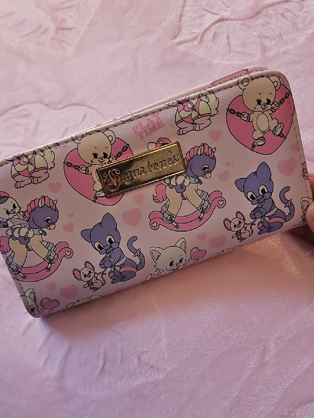 Pink Cartoon Zip-Around Wallet